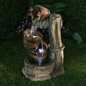 Polystone Tiered Barrel Fountain with LED Light