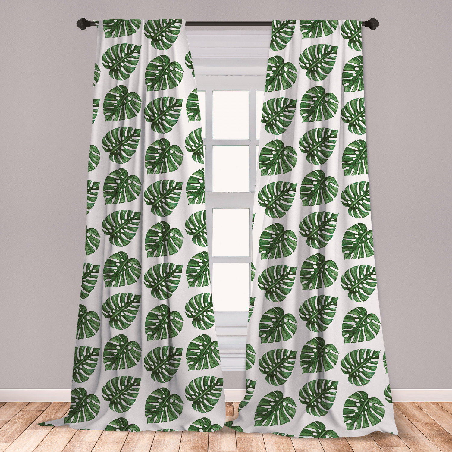 East Urban Home Ambesonne Green Leaf Window Curtains Tropical