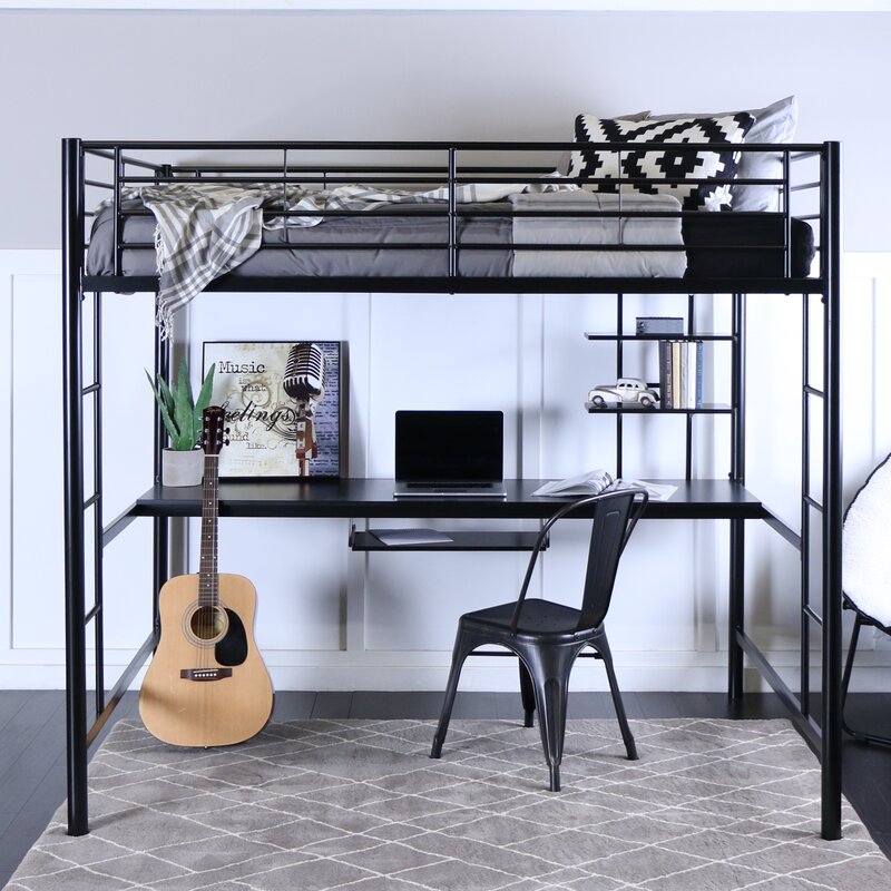 black loft bed with desk