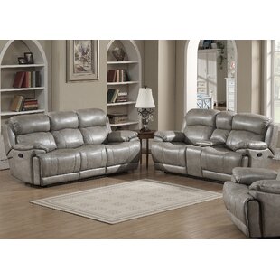 Hilfried Collection Contemporary 2-Piece Upholstered Leather Living Room Set With A Power Recliner Sofa And Loveseat With Storage Console And Cup Holders, Gray by Red Barrel Studio®