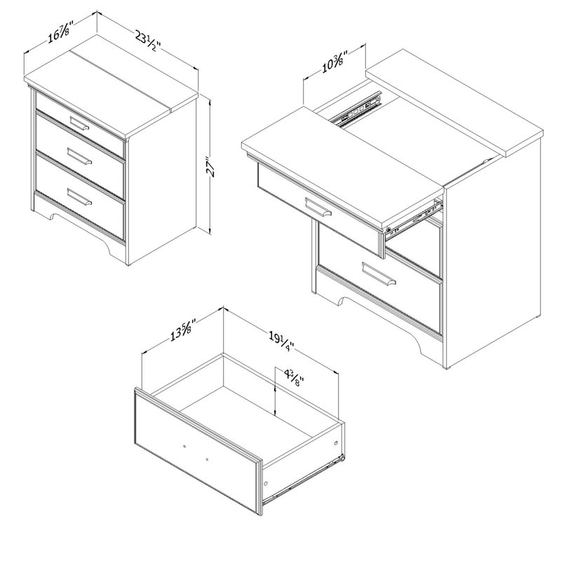 South Shore Versa 3 Drawer Nightstand with Charging Station & Reviews