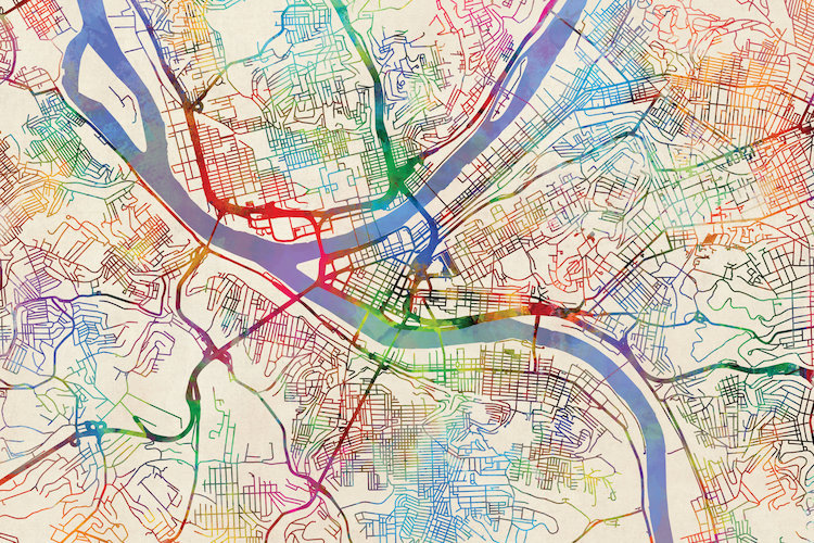 East Urban Home Urban Rainbow Street Map Series Pittsburgh Pennsylvania Usa Graphic Art On Wrapped Canvas Wayfair