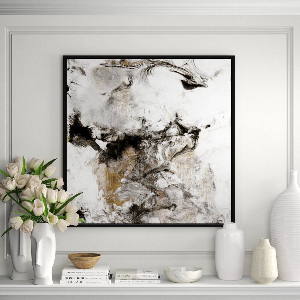 Online Designer Combined Living/Dining 'Marble Onyx II' Framed Print on Canvas