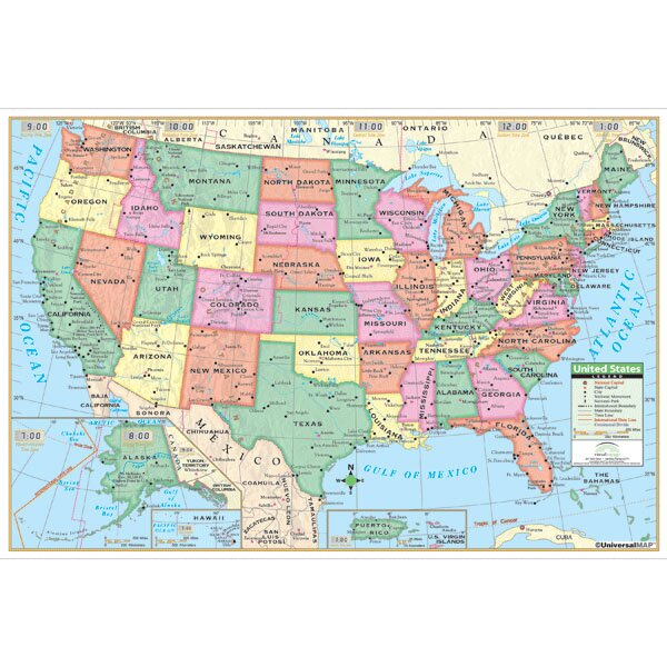 United States Primary Mounted Wall Map by Universal Map
