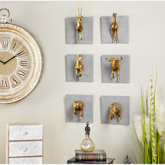 6 Piece Louella Safari Animal Cement Wall Decor Figurine Set 6 Piece Louella Safari Animal Cement Wall Decor Figurine Set