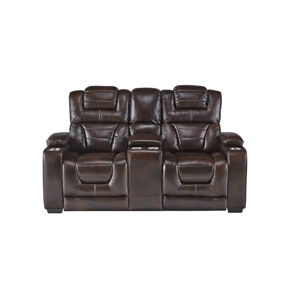 Heiner Leather Home Theater Loveseat by Alcott Hill