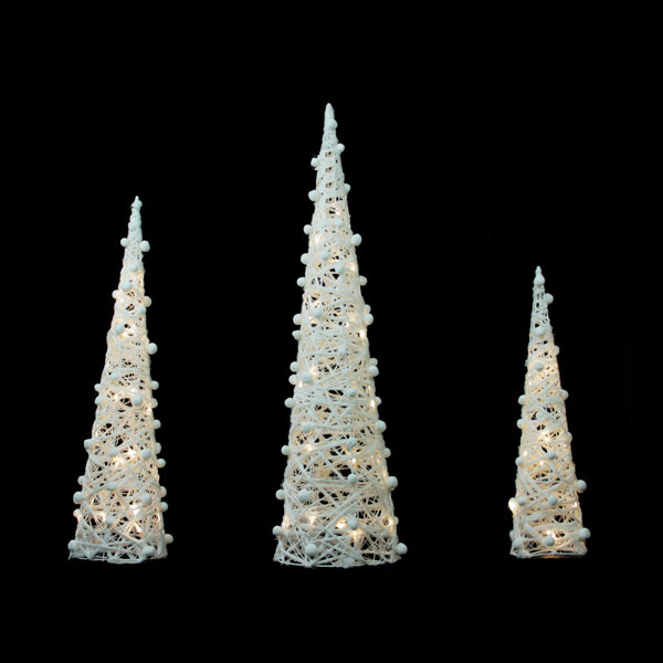 3 Piece Battery Operated Glittered LED Lighted Cone Tree Christmas Decoration Set by Northlight Seasonal