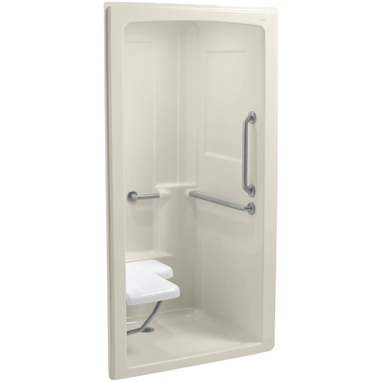 Kohler Freewill 45 X 37 1 4 X 84 One Piece Barrier Free Transfer Commercial Shower Stall With Brushed Stainless Steel Grab Bars And Left Hand Seat Wayfair