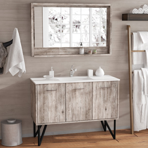 Ellison Nature Wood 47 Single Bathroom Vanity Set with Mirror by Union Rustic