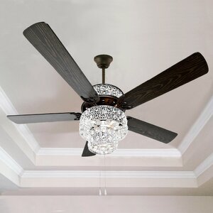 52″ Punched Metal Crystal 5-Blade Ceiling Fan with Remote