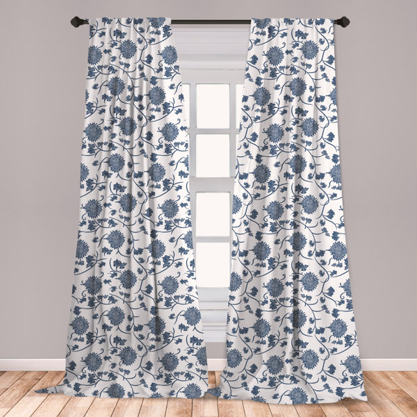East Urban Home Ambesonne Blue Curtains, Chinese Floral Garden