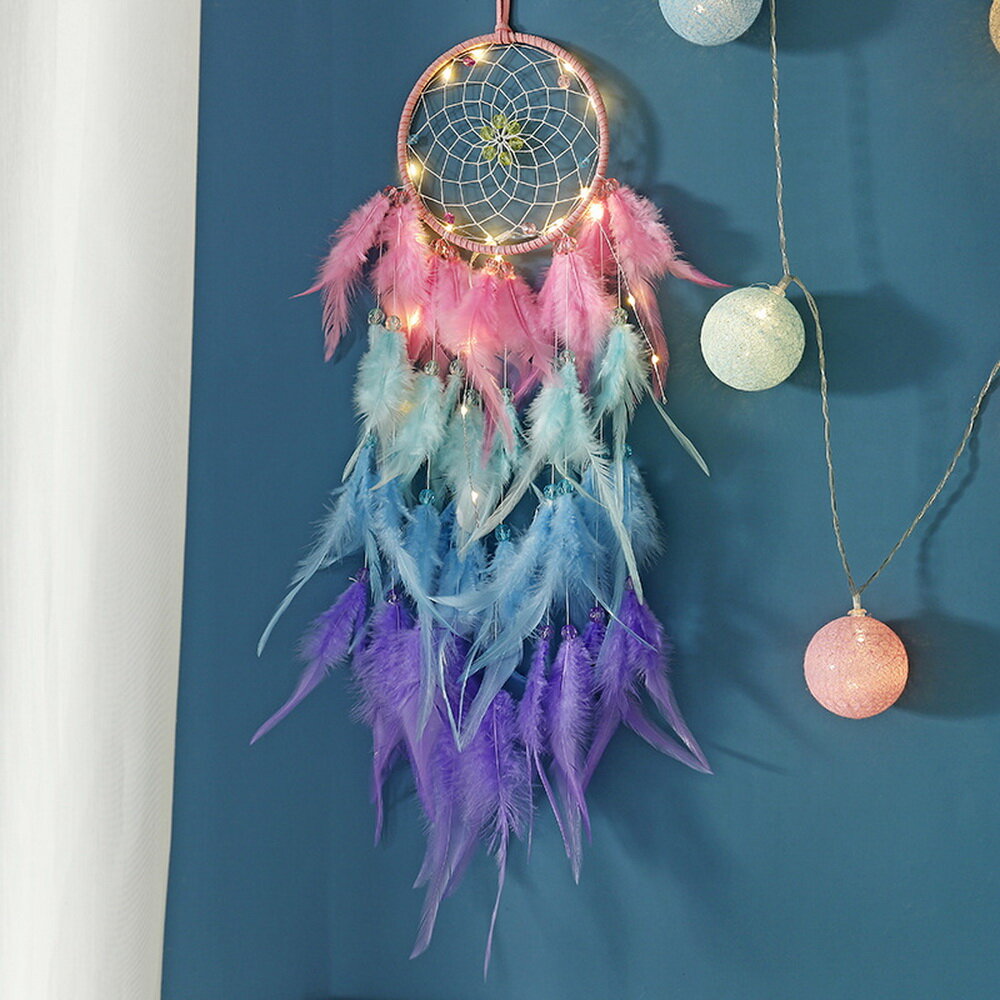 Pink Dream Catcher With Feathers Home Car Wall Hanging Decoration Ornament Craft