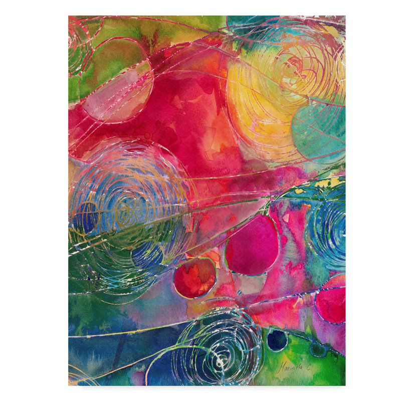 Ebern Designs Circles And Waves Acrylic Painting Print On