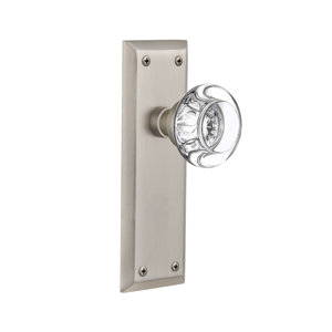 Round Clear Crystal Glass Passage Door Knob with New York Plate
