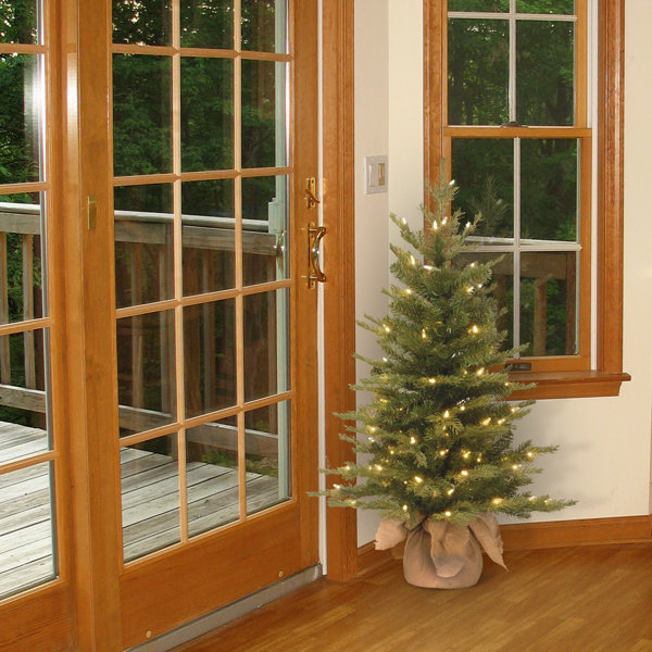 4//7ft Christmas Tree Slim Pencil Artificial Flocked Snow Green Pine Jute Base
