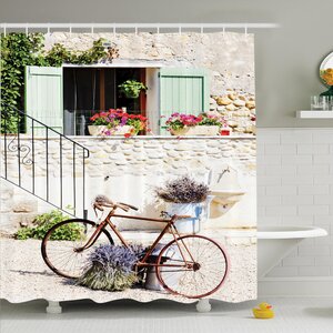 Rustic Bike Flower Countryside Shower Curtain Set