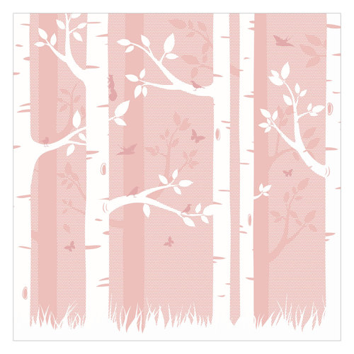Pink Birch Forest with Butterflies 2.88m x 2.88m Textured Matte Peel & Stick Mural East Urban Home