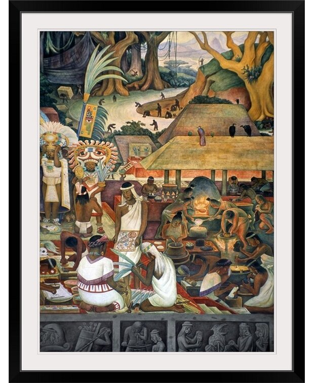 Glassed Print/Painting Mexico Folk Art  Diego Rivera Vendo Girasole 16"X11" Huge 