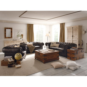 2-tlg. Couchgarnitur Chesterfield aus Echtleder ..