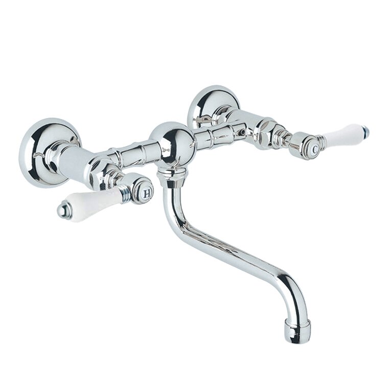 Rohl Acqui Wall Mount Bridge Lavatory Faucet With White