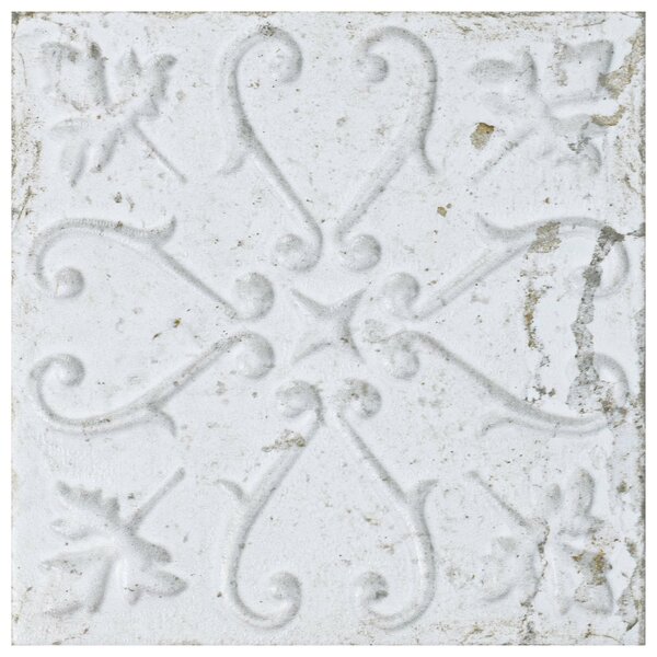 Aevit 7.88 x 7.88 Ceramic Field Tile in White Ornato by EliteTile