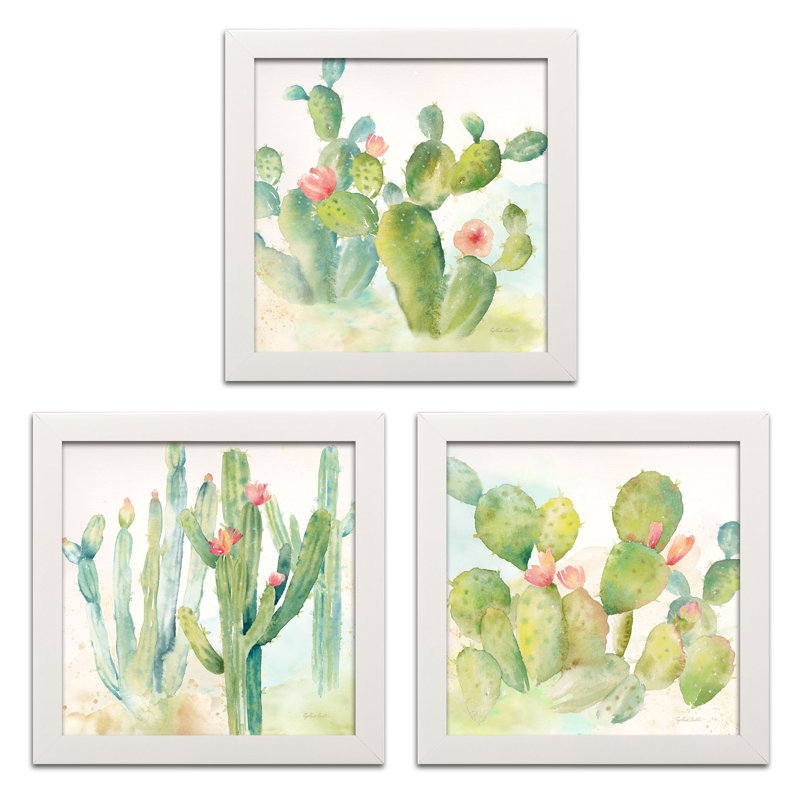 Bungalow Rose Lovely Desert Cactus Print 3 Piece Watercolor