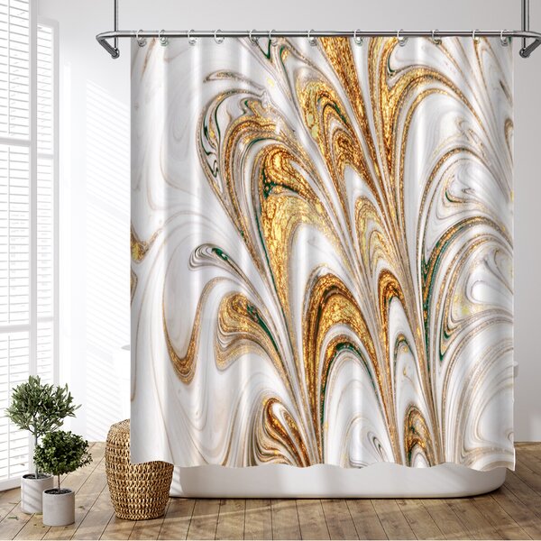 Fabric Shower Curtain，Decorative Feather Blue&White Waterproof No Hook Long Shower Curtains for Bathtubs Bathroom Luxury Spa Decor，72x72inch,Machine Washable. 