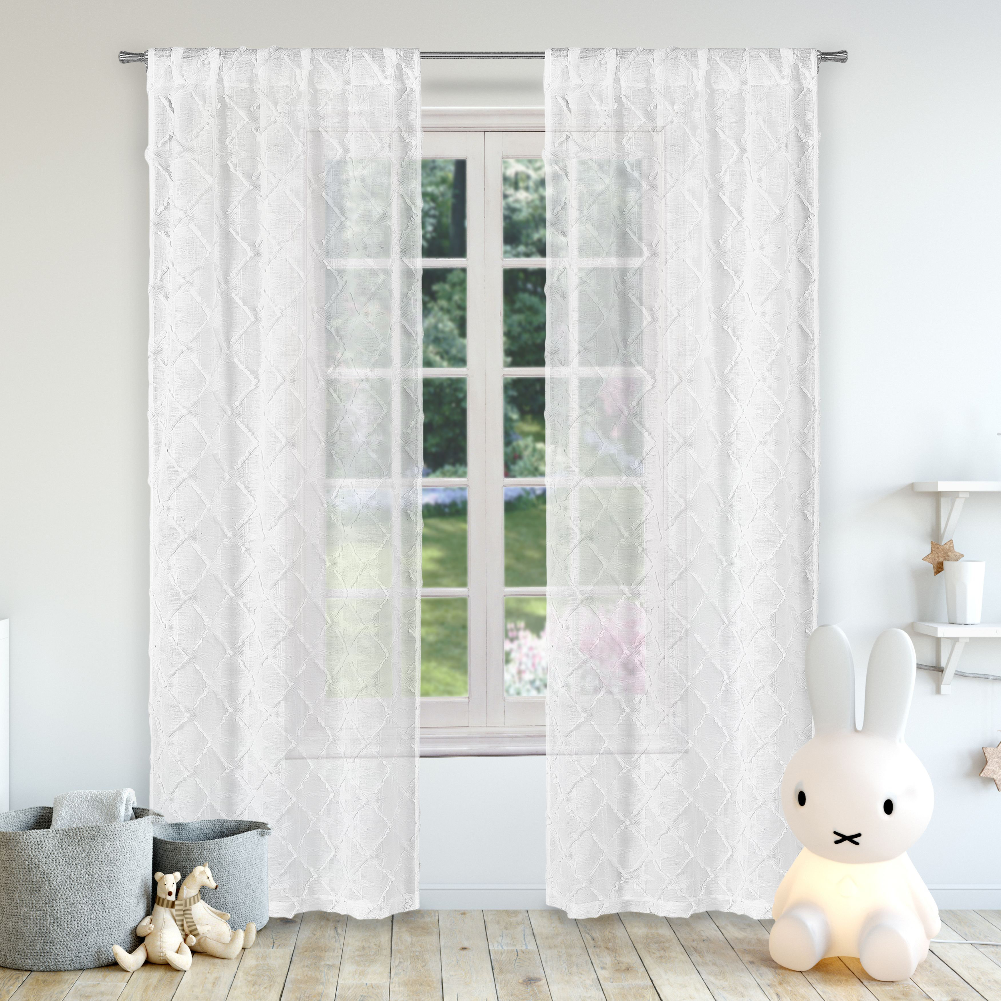 One Allium Way Kaius Kids Pole Top Geometric Semi Sheer Rod Pocket