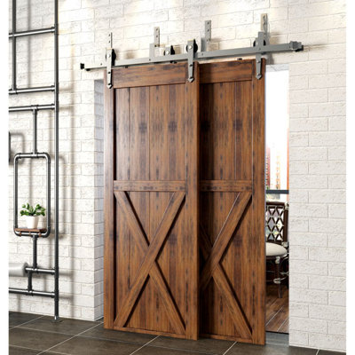 Double Track Z Bypass Barn Door Hardware Kit Homacer Track Length 108 in