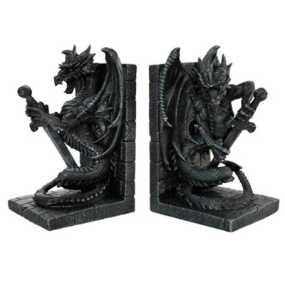 Dragon with Sword Resin Nonskid Bookends Trinx