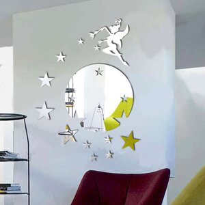 Flying Fairy Tinker Bell with Stars Round Mirror Wall Art Wall Decal