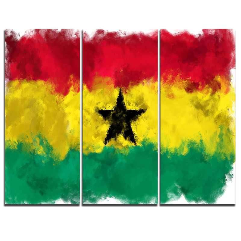 Designart Ghana Flag Illustration 3 Piece Painting Print On Wrapped Canvas Set Wayfair