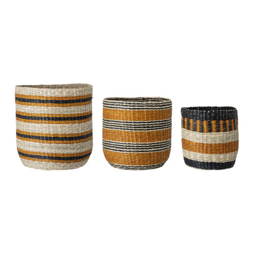 Bloomingville Striped Basket - Set of 3 - Mustard