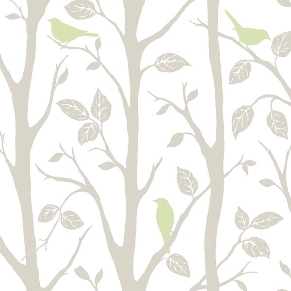 Grey and Green Sitting In A Tree Peel And Stick Wallpaper by WallPops!