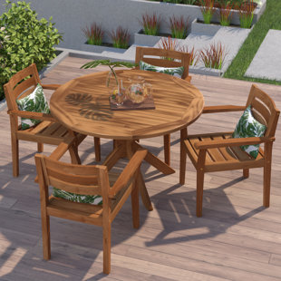 Acacia Wood Patio Dining Sets You Ll Love Wayfair Kaylie Wood 5 Piece Dining Set