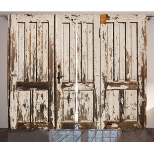 Design Decor Curtains Wayfair Bessie Rustic Vintage House Entrance With Vertical Lined Old Planks Distressed Hardwood Design Graphic Print Text Semi Sheer Rod Pocket Curtain Panels