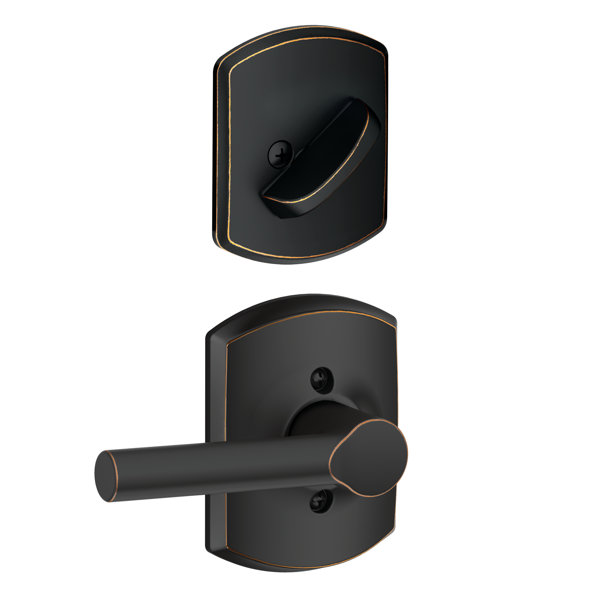 Interior Handleset Broadway Lever and Interior Single Cylinder Deadbolt Thumbturn with Greenwich Trim by Schlage