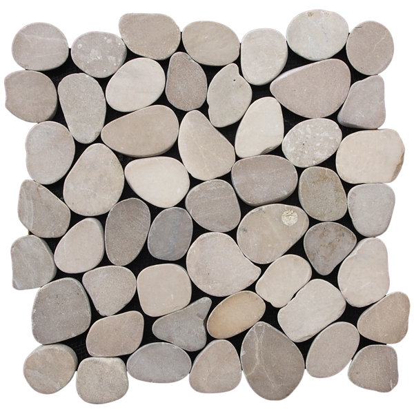 Sliced Pebble Random Sized Natural Stone Pebble Tile in Tan by Pebble Tile