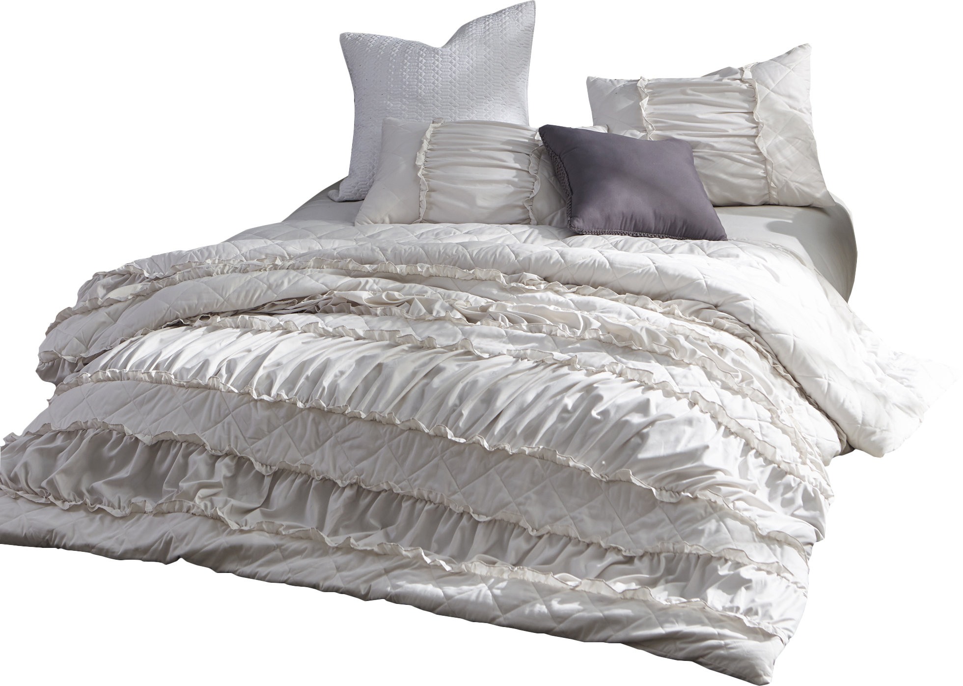 BEAUTIFUL MODERN WHITE RUFFLED PLEAT TEXTURED RUCHED DUVET COMFORTER COVER SET