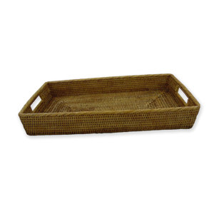 Rattan Rectangular Tray with Rounded Corners and Cutout Handles
