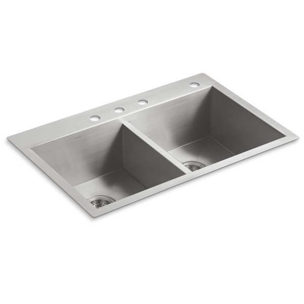 9 Inch Bowl Kohler Vault Stainless Steel 33 Double Bowl Kitchen Sink With Four Faucet Holes K 3820 4 Na Drop In Or Undermount Installation Kitchen Bar Sinks Kitchen Sinks Vit Edu Au