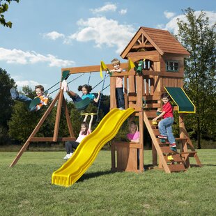 cedar summit lookout lodge 3 slide cedar playset