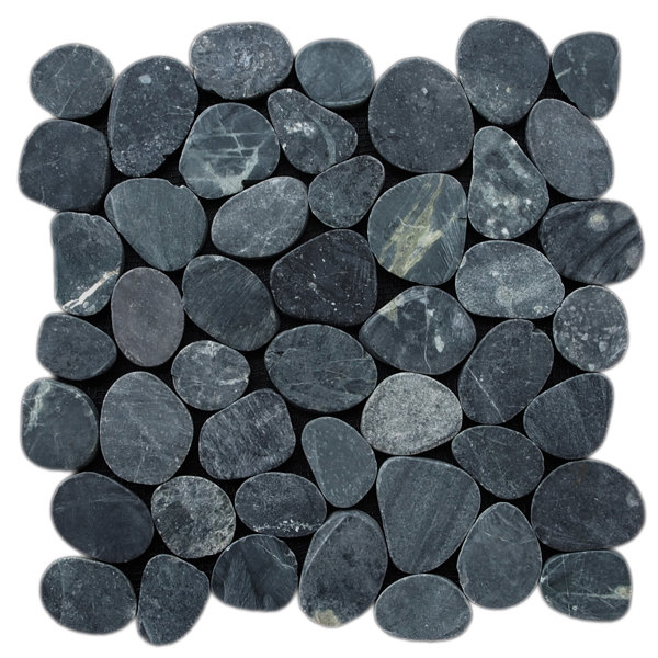 Sliced Random Sized Natural Stone Pebble Tile in Black by Pebble Tile