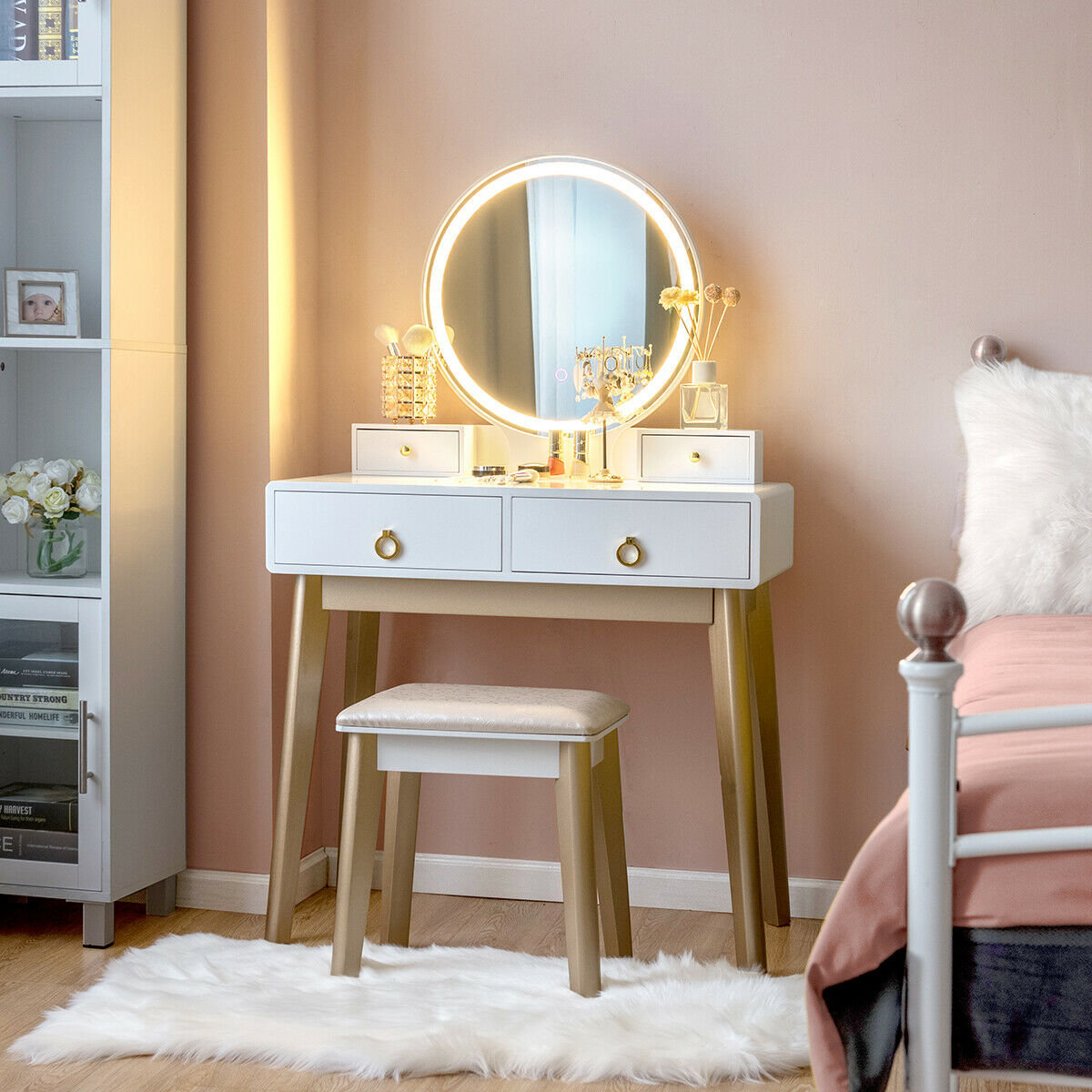 Black Modern Dressing Table With Vanity Mirror Drawer And Stool NEW STOCK