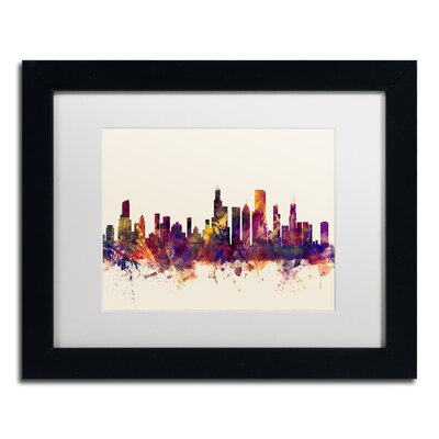 Chicago Illinois Skyline by Michael Tompsett - Picture Frame Graphic Art Print on Canvas Trademark Fine Art Matte Color: Matte Black, Size: 11