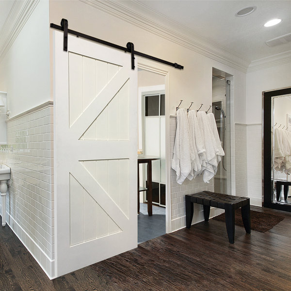 Single Stile and Rail K Planked MDF 4 Panel Interior Barn Door with Hardware by Verona Home Design