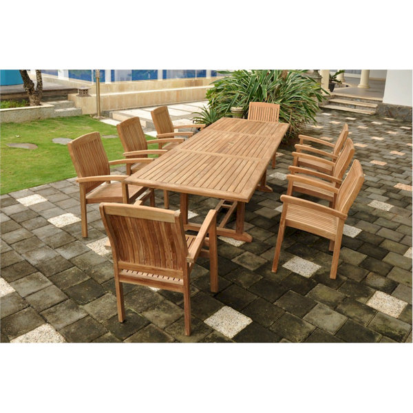 Farnam 9 Piece Teak Dining Set by Rosecliff Heights
