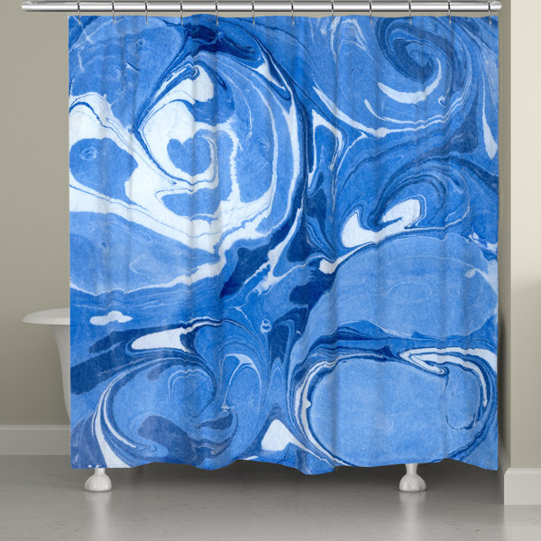 Ebern Designs Castello Ocean Blue Marble Single Shower Curtain