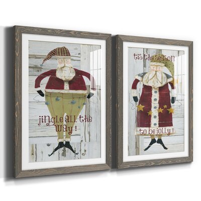 Jingle Santa - 2 Piece Textual Art Print Set The Holiday Aisle® Format: Gray Framed Paper, Matte Color: White, Size: 20