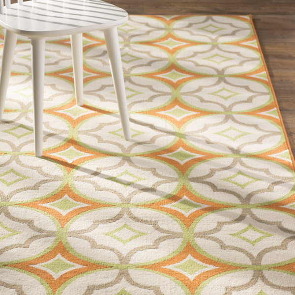 Bowman White/Orange Indoor/Outdoor Area Rug by Wrought Studio
